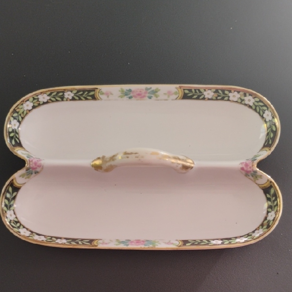 Antique Nippon Hand Painted Porcelain Floral Celery Relish Nut Candy Dish Tray
